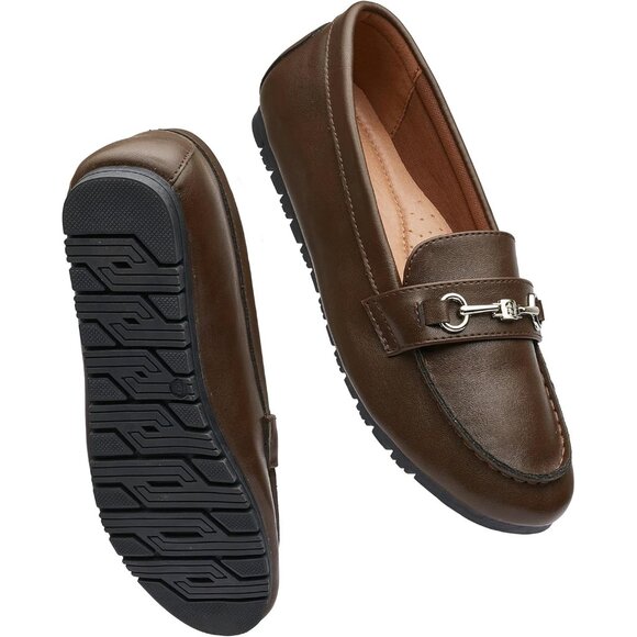 Women's Coffee.pu Faux Leather Arch Support Casual Slip on Comfort Penny Loafers - Picture 8 of 8
